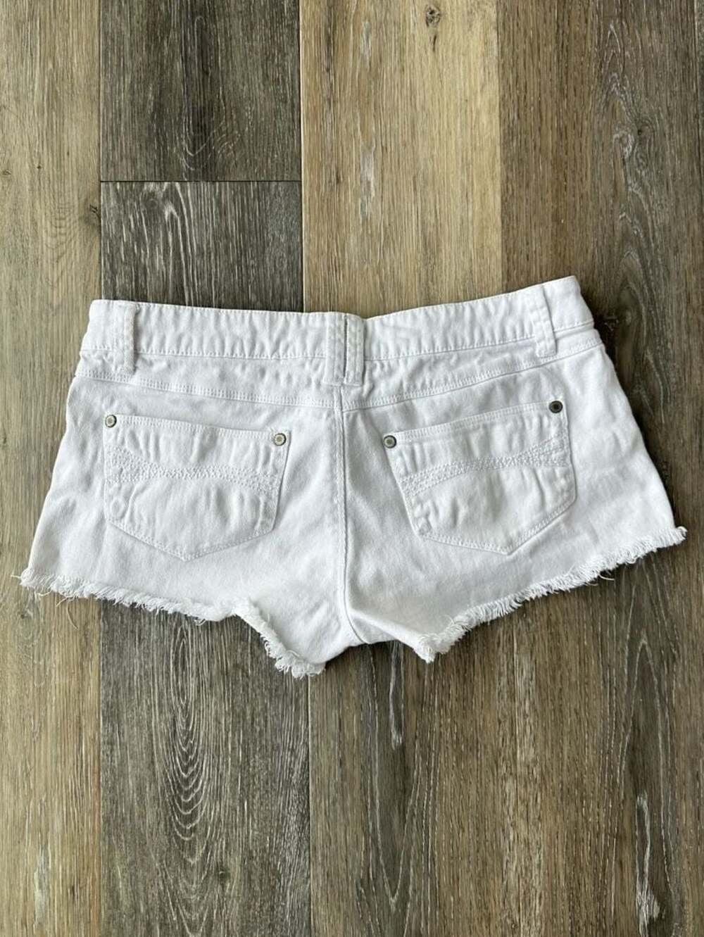 Y2K Blue Asphalt White Low Rise Distressed Denim Micro Mini Shorts Size 5